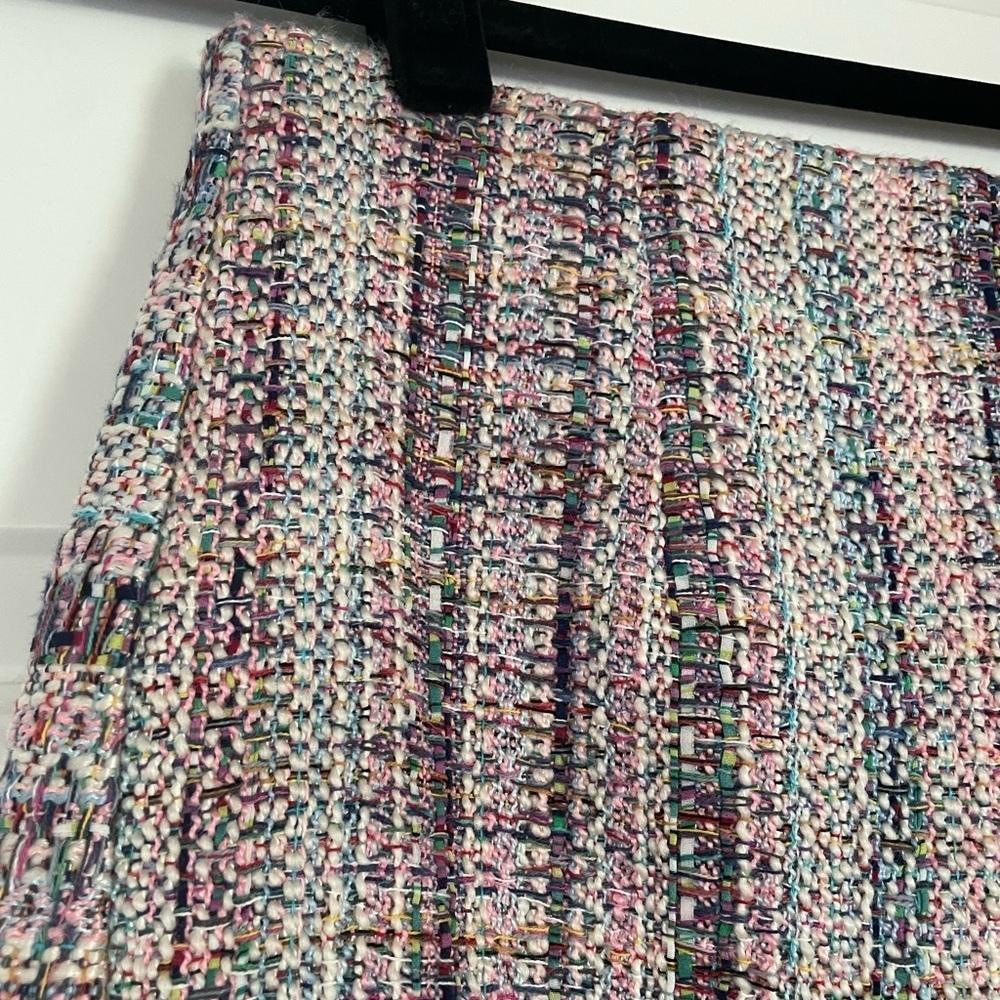 Anthropologie Hutch Pink Multicolor White Tweed Fringed Skirt, Size 2 - Picture 5 of 12